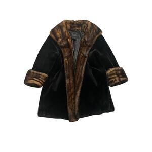 Vintage Rare Black Fur Coat with Brown Trim – Women’s Medium